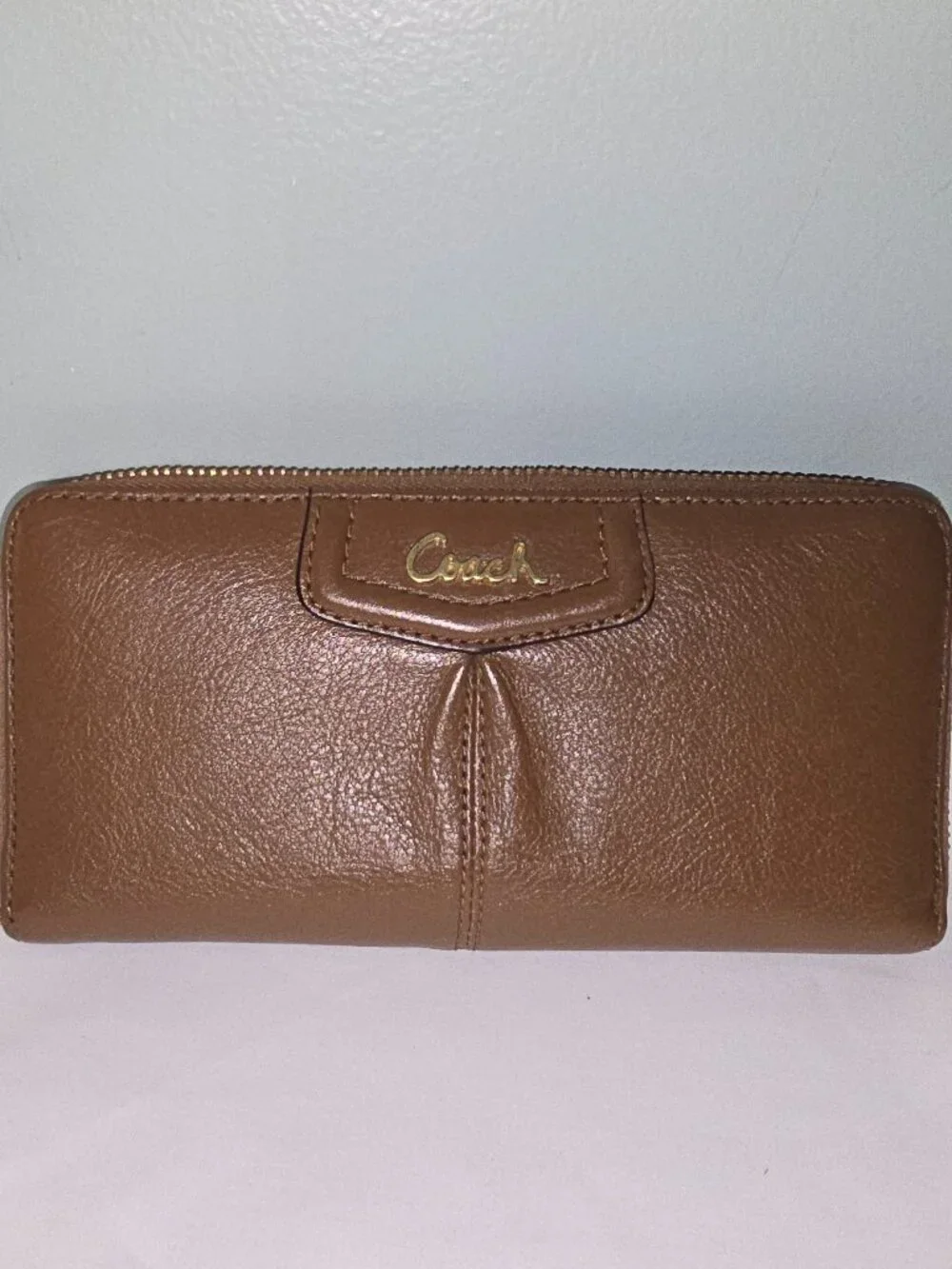 Coach Slim, Long Zip-Around Accordion Wallet in Camel, Good Used Condition